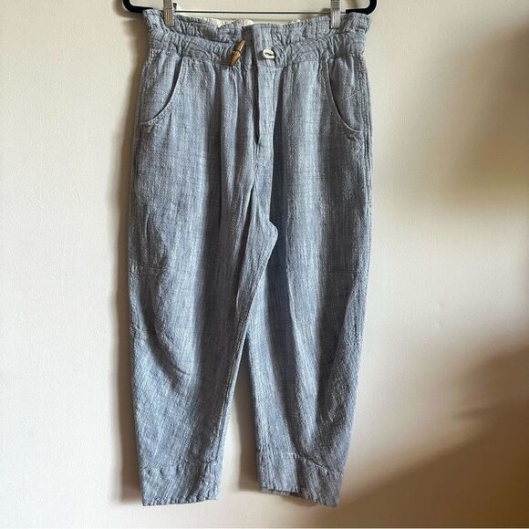 Free People Paradise High Rise Blue Pants Size Small Cotton Linen Blend - Picture 5 of 12